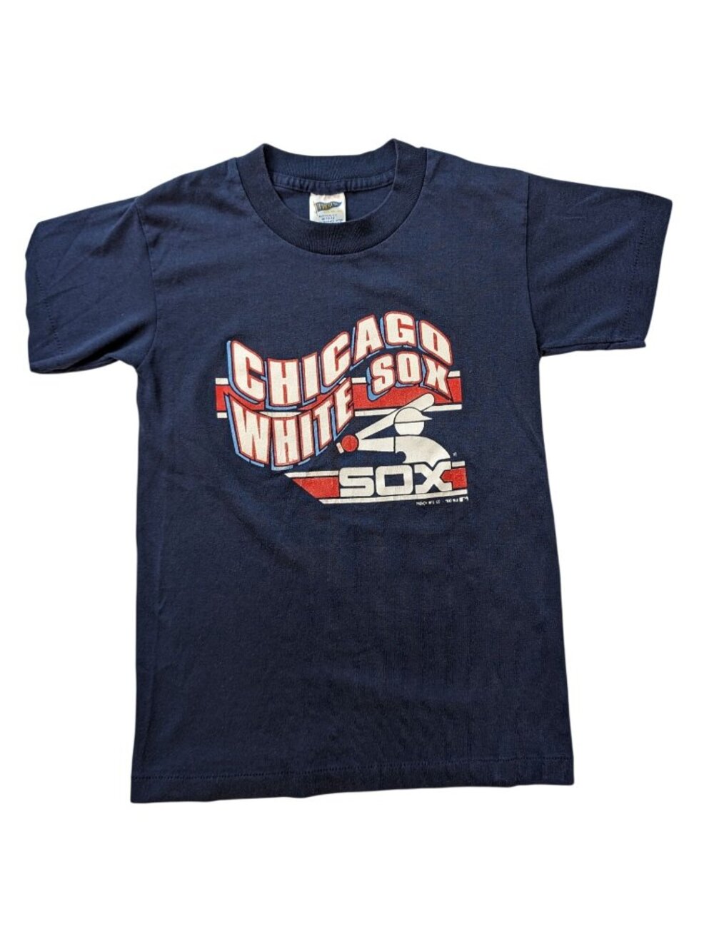 Vintage 1990 Chicago White Sox Navy Graphic T-Shirt Youth M Trench 50/50 USA
